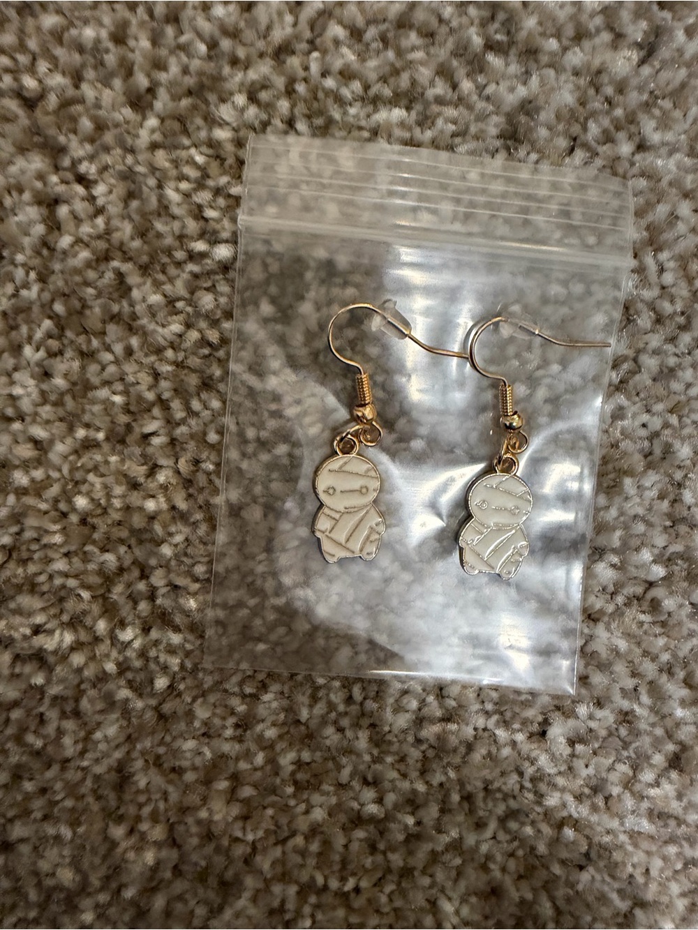 Gold Tone White Mummy Dangle Earrings - Women Jewelry